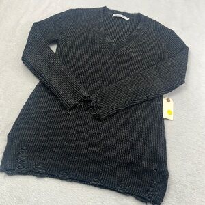 NWOT Stitches & Stripes XS Distressed Charcoal Black V Neck Sweater